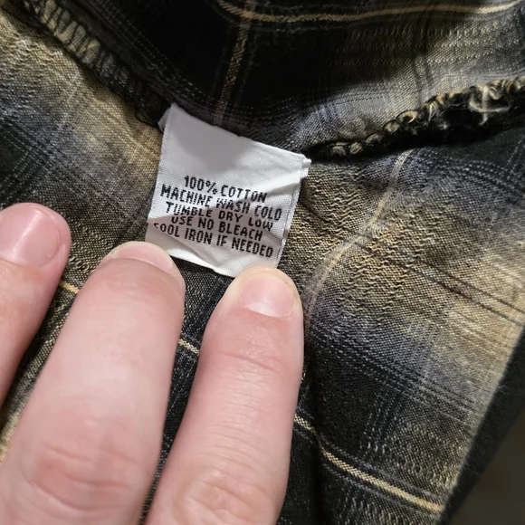 POP ICON CLOTHING Black and Cream Plaid Shirt with Cross Embroidery - Picture 10 of 11